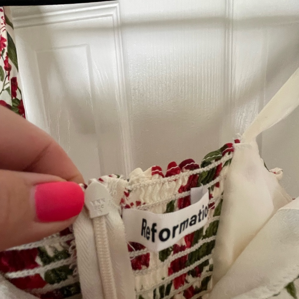 White Floral Reformation Christine Dress View 5